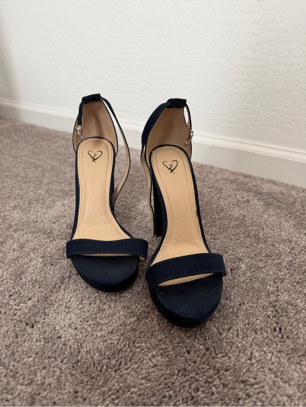 Windsor Navy Open-Toe Ankle Strap Heels